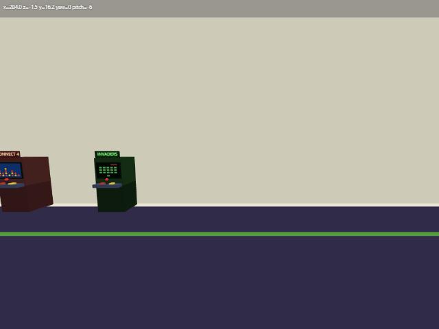 モールの 3 階のゲームセンターの奥の壁ぎわに、四目並べとインベーダーの筐体が置かれている。最初の置き方